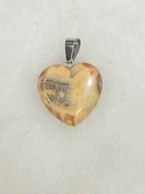 Hand Crafted Beige and Brown Agate Heart Stone Pendant